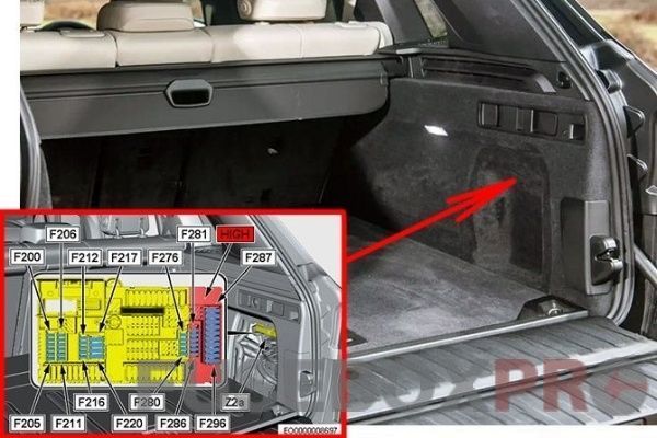 bmw x5 g05 2019 2022 luggage compartment fuse box location