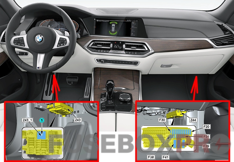 bmw x5 g05 2019 2022 passenger compartment fuse box location