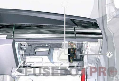 The location of the fuses in the passenger compartment: BMW 7-Series (2009, 2010, 2011, 2012, 2013, 2014, 2015, 2016)