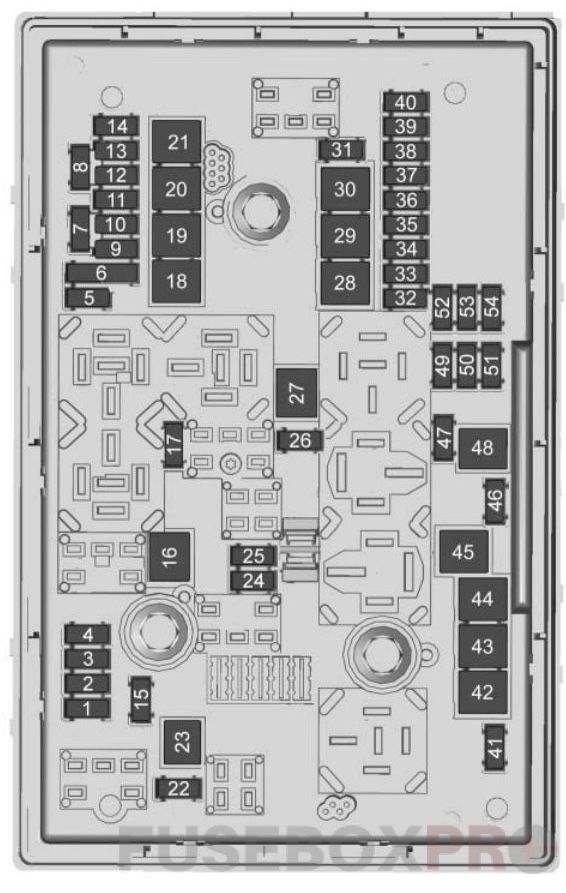 Under-hood fuse box diagram: Buick Cascada (2016, 2017, 2018, 2019-..)