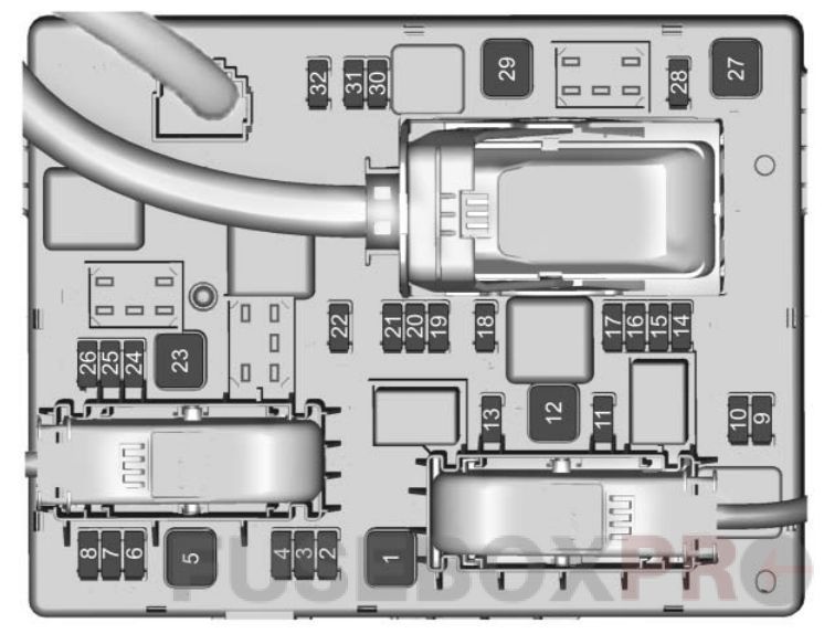 Trunk fuse box diagram: Buick Cascada (2016, 2017, 2018, 2019-..)