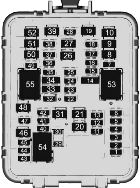 Trunk fuse box diagram: Cadillac CT4 (2020, 2021)