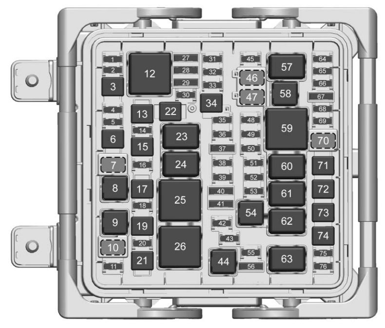 Under-hood fuse box diagram: Cadillac CTS (2017, 2018, 2019)