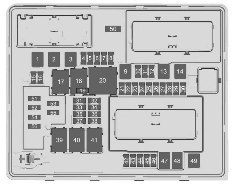 Trunk fuse box diagram: Cadillac CTS (2014, 2015, 2016, 2017, 2018)