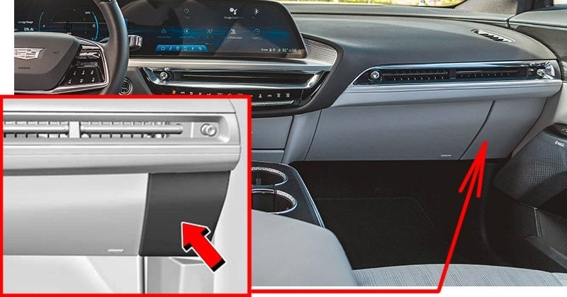 Location of the fuses in the passenger compartment: Cadillac Lyriq (2023, 2024...)