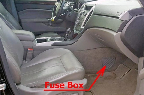 The location of the fuses in the passenger compartment: Cadillac SRX (2010-2016)