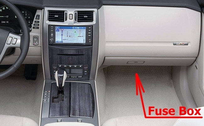 The location of the fuses in the passenger compartment: Cadillac XLR (2004-2009)