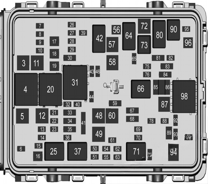 Under-hood fuse box diagram: Cadillac XT4 (2019-2021)