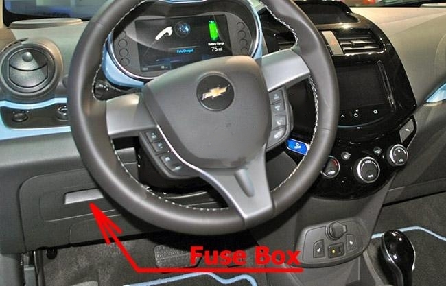 The location of the fuses in the passenger compartment: Chevrolet Spark (M300; 2010-2015)