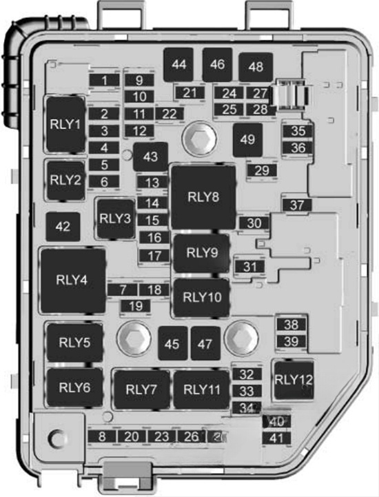 Under-hood fuse box diagram: Chevrolet Spark (M400; 2016, 2017, 2018, 2019)