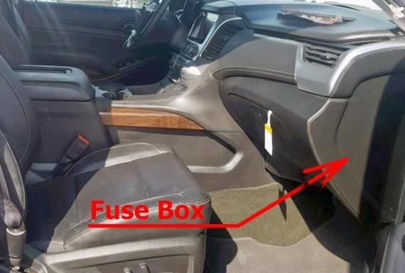 The location of the fuses in the passenger compartment: Chevrolet Suburban / Tahoe (2015-2019..)