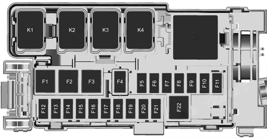 Trunk fuse box diagram: Chevrolet Volt (2016, 2017, 2018, 2019)