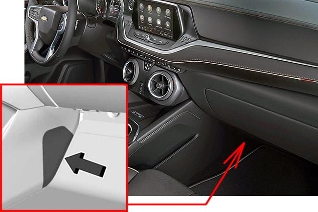 The location of the fuses in the passenger compartment: Chevrolet Blazer (2019-2022)