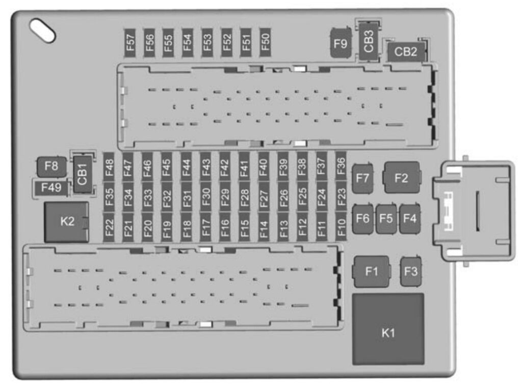 Trunk fuse box diagram: Chevrolet Camaro (2019, 2020, 2021, 2022)