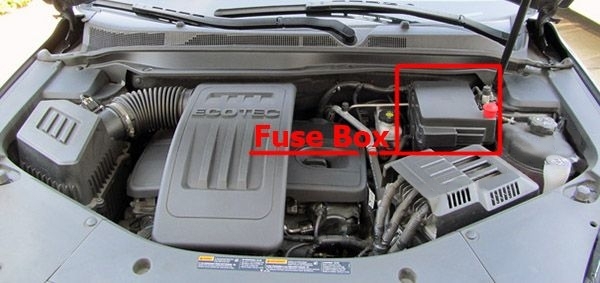 The location of the fuses in the engine compartment: Chevrolet Equinox