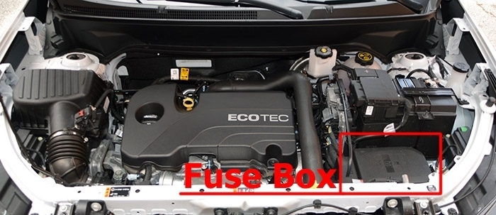 The location of the fuses in the engine compartment: Chevrolet Equinox