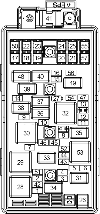 Under-hood fuse box diagram: Chevrolet Malibu (2004, 2005, 2006, 2007)