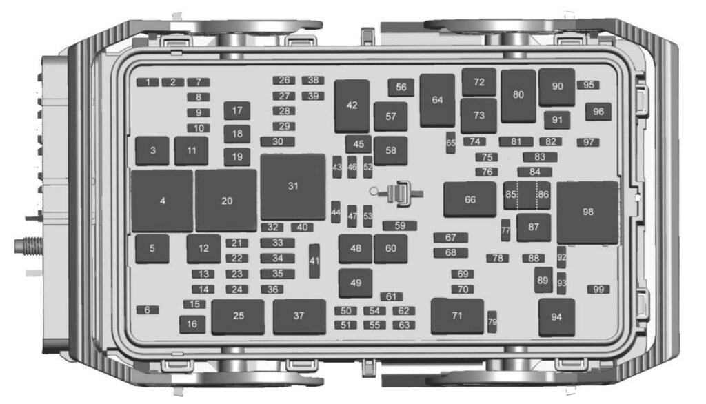 Under-hood fuse box diagram: Chevrolet Malibu (2019, 2020, 2021, 2022)