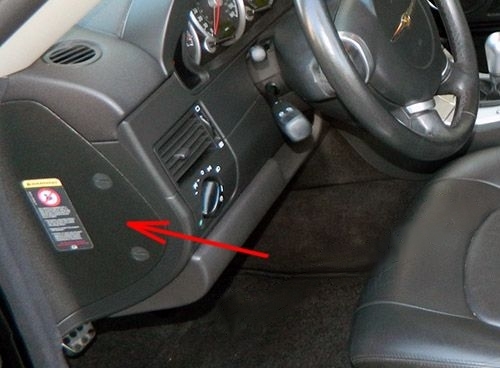 The location of the fuses in the passenger compartment: Chrysler Crossfire