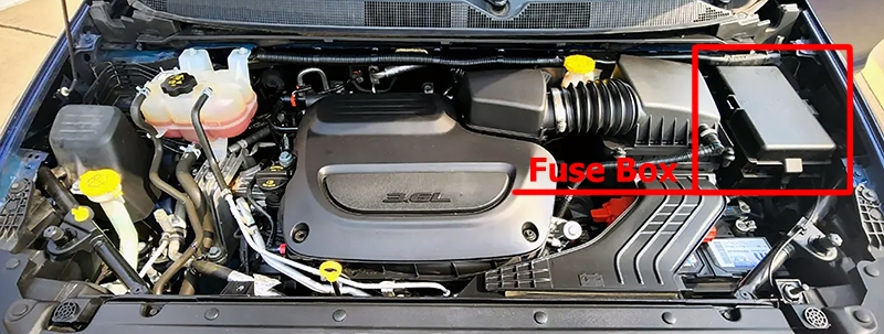 Location of the fuses in the engine compartment: Chrysler Voyager (2020-2024)