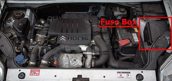 The location of the fuses in the engine compartment: Citroën Berlingo II