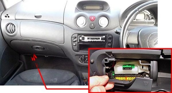 The location of the fuses in the passenger compartment (RHD): Citroen C2 (2007, 2008)