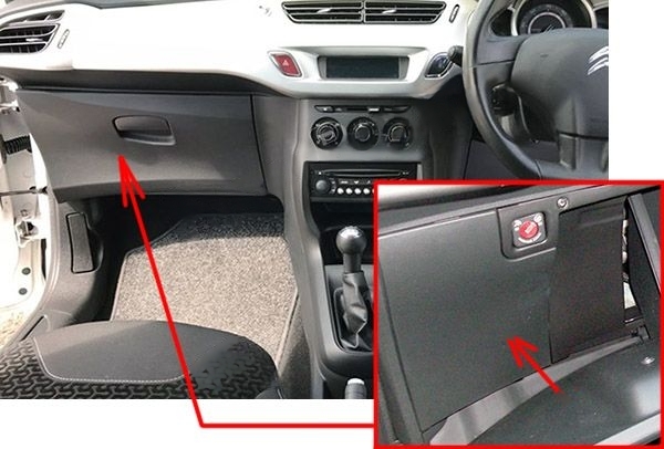 The location of the fuses in the passenger compartment (RHD): Citroen C3 (2009-2015)