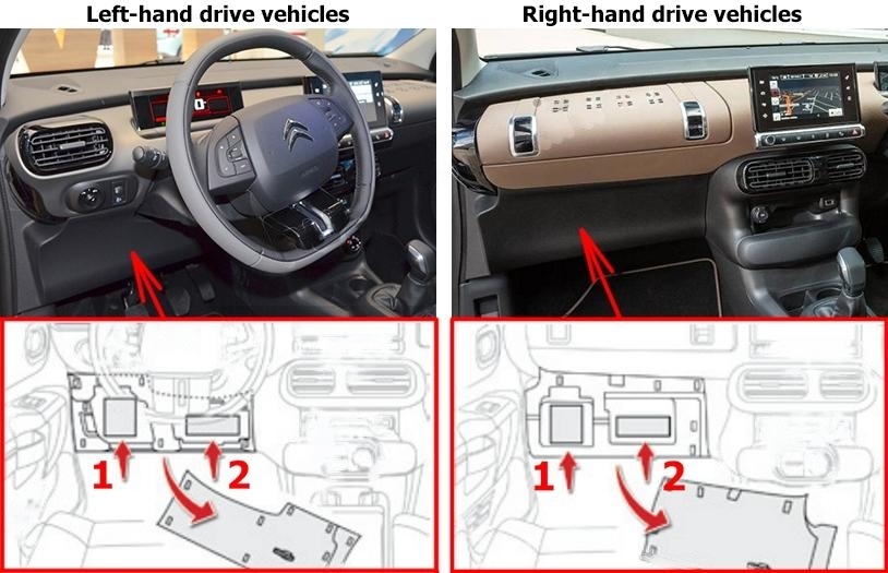 The location of the fuses in the passenger compartment: Citroen C4 Cactus (2014-2017)