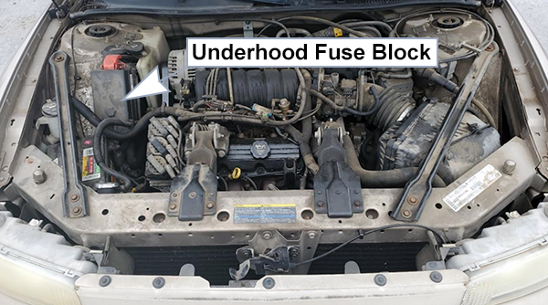 Buick Regal (2000-2004): Engine compartment fuse box location