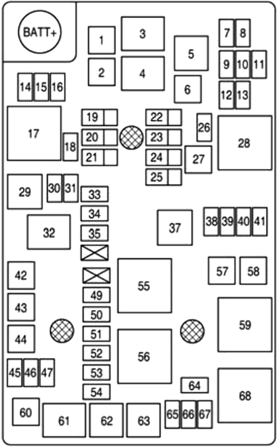 Chevrolet Aveo (2012): Engine compartment fuse box diagram (Diesel)