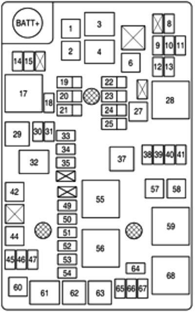 chevrolet aveo (2014): engine compartment fuse box diagram (diesel)
