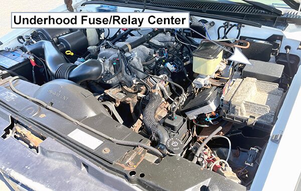 chevrolet c3500 hd (2001-2002): engine compartment fuse box location