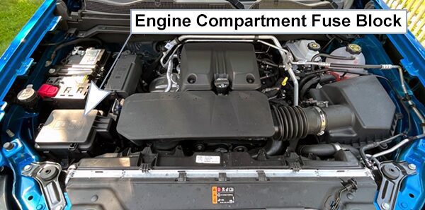 chevrolet colorado (2023-2024): engine compartment fuse box location