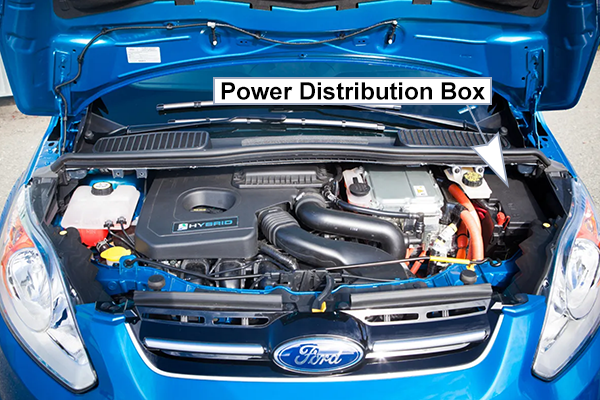 Ford C-Max Hybrid/Energi (2013-2018): Under-hood compartment fuse box location