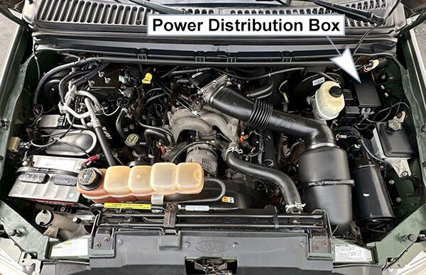 ford excursion (2000-2001): engine compartment fuse box location