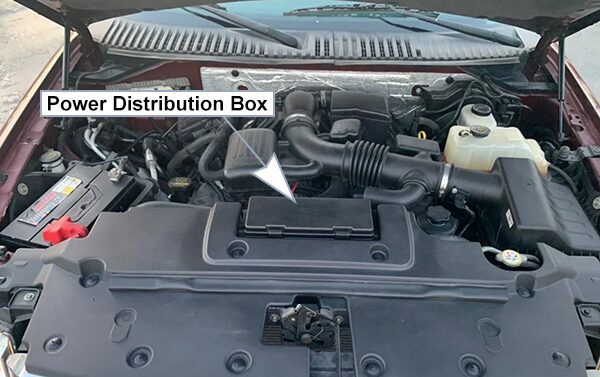 Ford Expedition (2009-2014): Engine compartment fuse box location