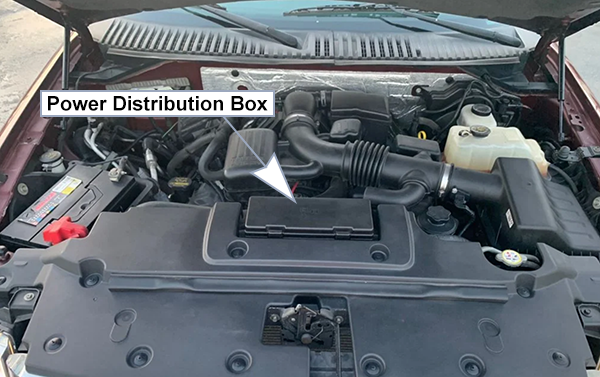 Ford Expedition (2009-2014): Engine compartment fuse box location