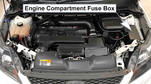 ford focus (eu) b4/c307 (2005-2010): engine compartment fuse box location