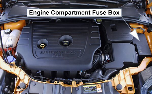 ford focus (eu) (c346; 2011-2014): engine compartment fuse box location