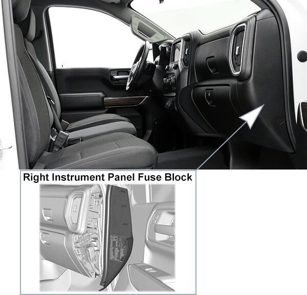 Chevrolet Silverado (GMT T1XX; 2019-2021): Instrument panel fuse box location (right)