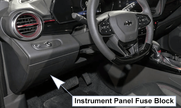 Chevrolet Trax (2023-2024): Passenger compartment fuse panel location