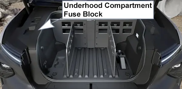 chevrolet silverado ev (2023-2024): under-hood compartment fuse box location