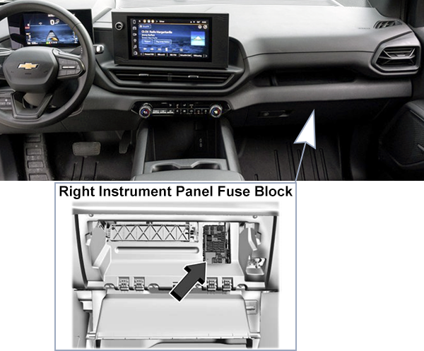 Chevrolet Silverado EV (2023-2024): Right instrument panel fuse box location