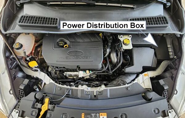 ford escape (2017-2019): engine compartment fuse box location